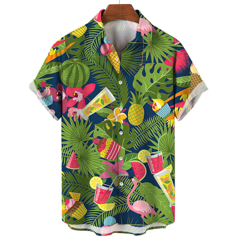 Hawaiian Tropical Fruit Shirt For Men Button Lapel Short Sleeve Shirts Summer Male Clothing 3D Pineapple Banana Printed Blouse