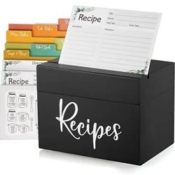 Recipe Box,Recipe Cards With 50 Cards & 6 Dividers &1 Conversion Card, Card Protectors,Rustic Wood Box Organizer Set,Cute Box fo