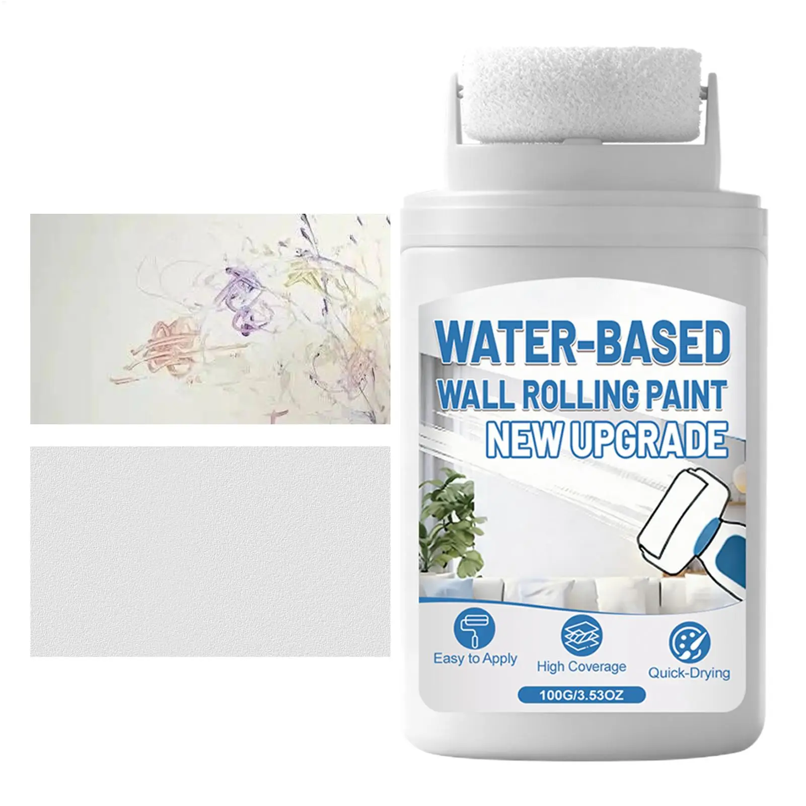 100g Fast-Drying White Interior Paint Rolling Repair Wall White Paint Touch Up For Bathroom Bedroom Baseboard, Kitchen Hallway