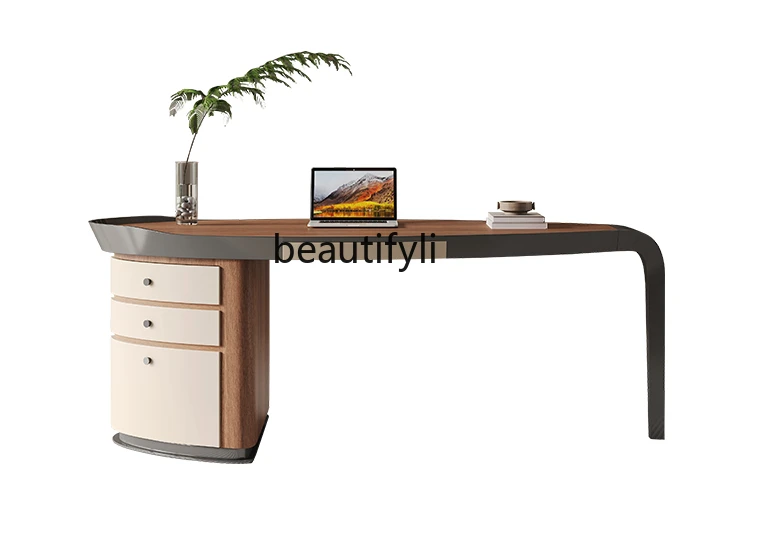 

Italian Minimalist High-End Solid Wood Desk Living Room Home Study Walnut Finish Modern Light Luxury Office Computer Desk