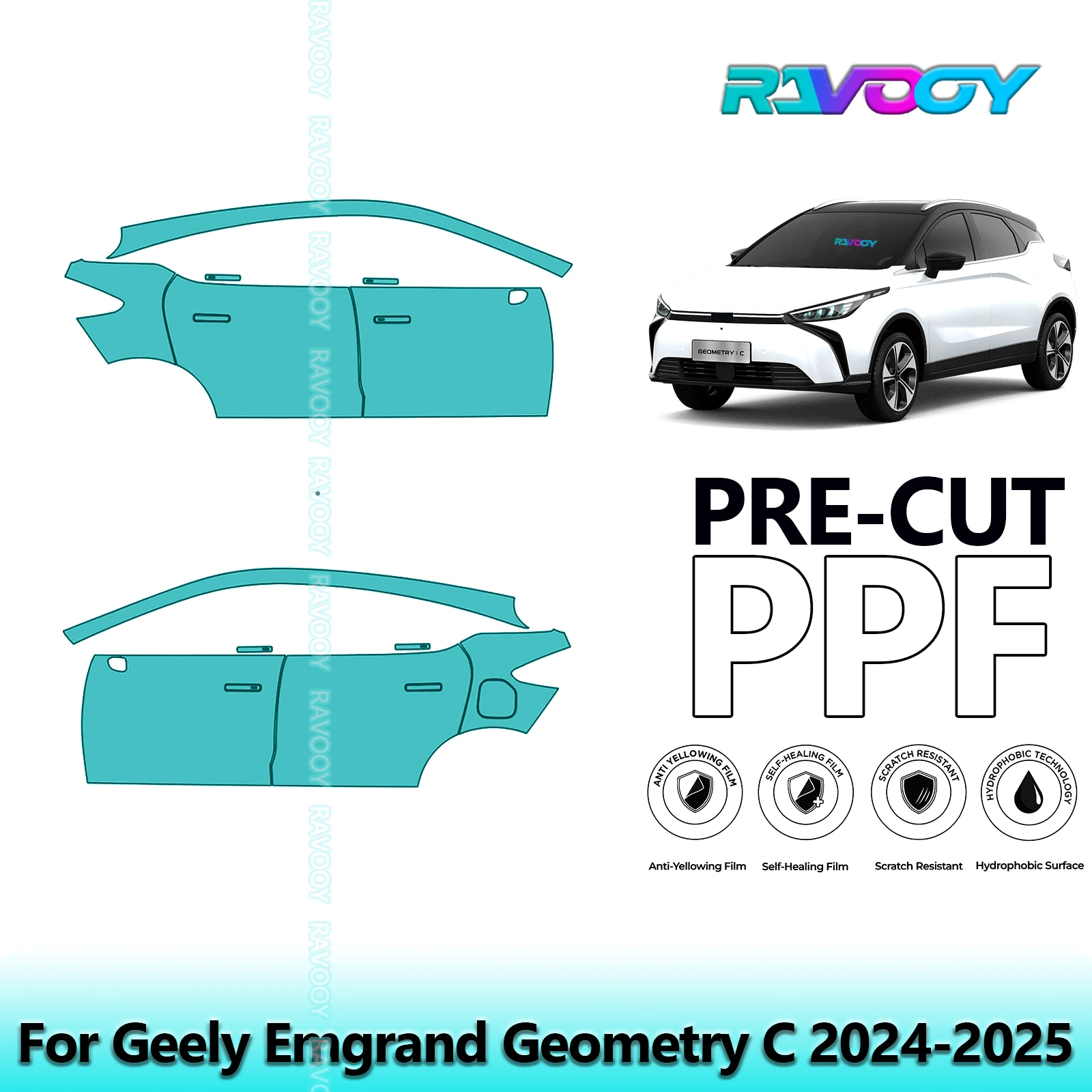 

For Geely Emgrand Geometry C 2024-2025 8.5mil Clear Matte Pre-Cut PPF Door & A/B Pillar Kit TPU Paint Protection Film Set