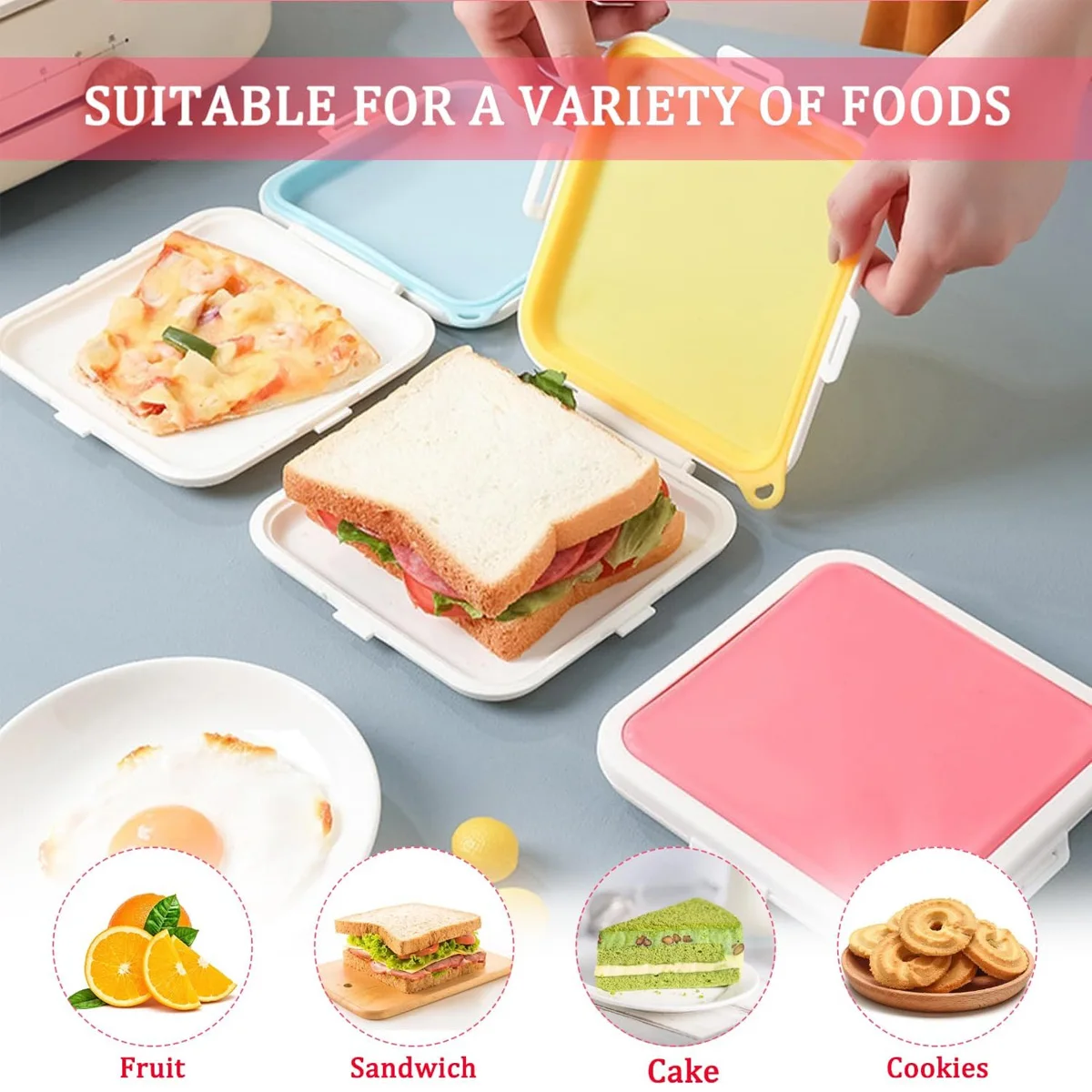 

E9 Reusable Silicone Sandwich Storage Container with Lid, Toast Container Sandwich, Lunch Sandwich Food Storage Bento Lunch Box