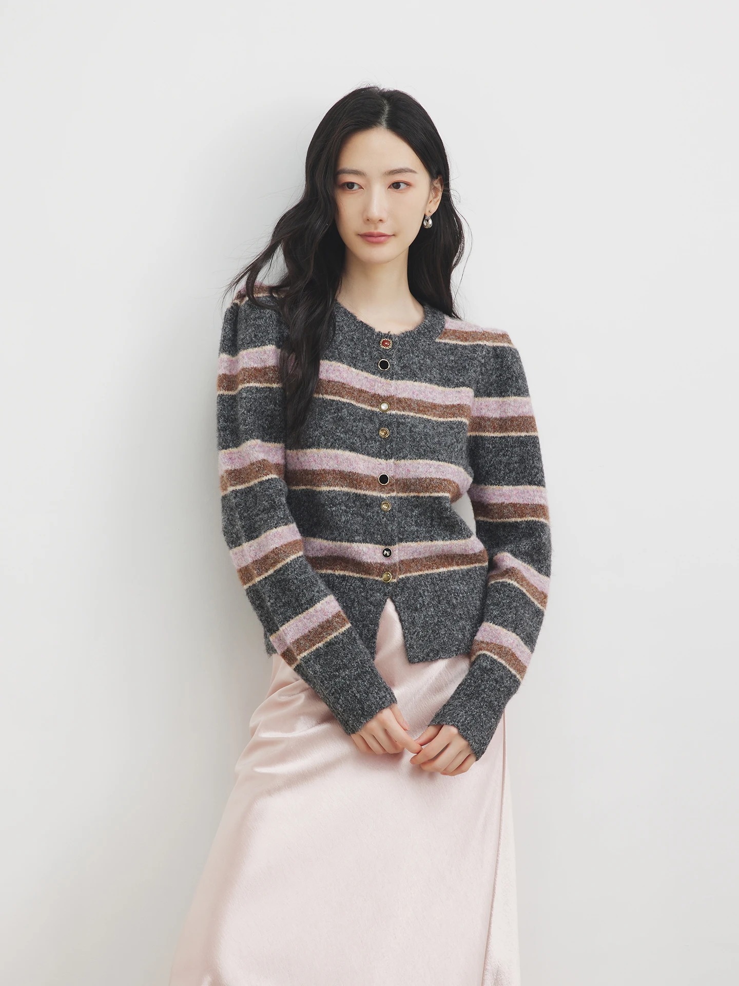 

Женский шерстяной вязаный кардиган Annata с полосками, на пуговицах, мягкий, теплый, с длинными рукавами, круглым вырезом, для повседневной носки