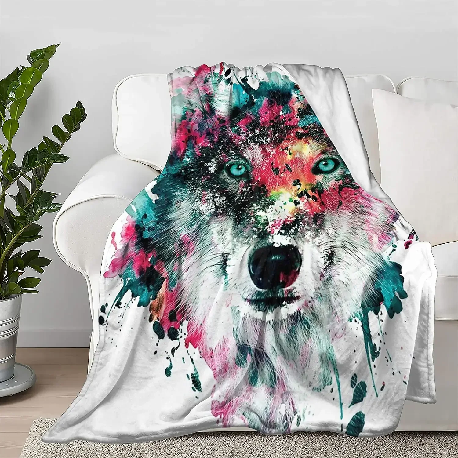 Dream Catcher Wolf Flannel Fleece Throw Blanket for Sofa Couch Bedroom Bed Throw Blankets Lightweight Fluffy Plush Ultra Cozy