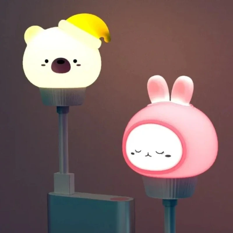 

USB LED Night Light Cute Cartoon Voice Control Lamp Bear Kitten forBaby Kid Bedroom Eye Protection Decoration Bedside Night Lamp