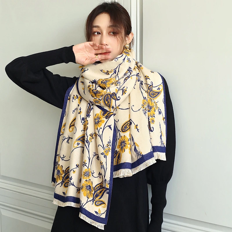 

2021 Women Scarf Cashmere Pashmina Winter Luxury Brand Shawls Wraps Thick Warm Hijab Design Print Bufanda Scarves