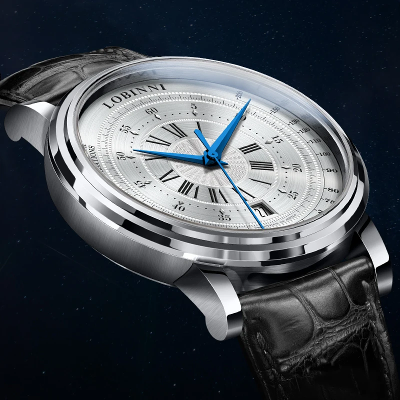 LOBINNI montre classique pour hommes avec bracelet en cuir ST1612 mouvement Date 50 m étanche 40,5 mm montres automatiques