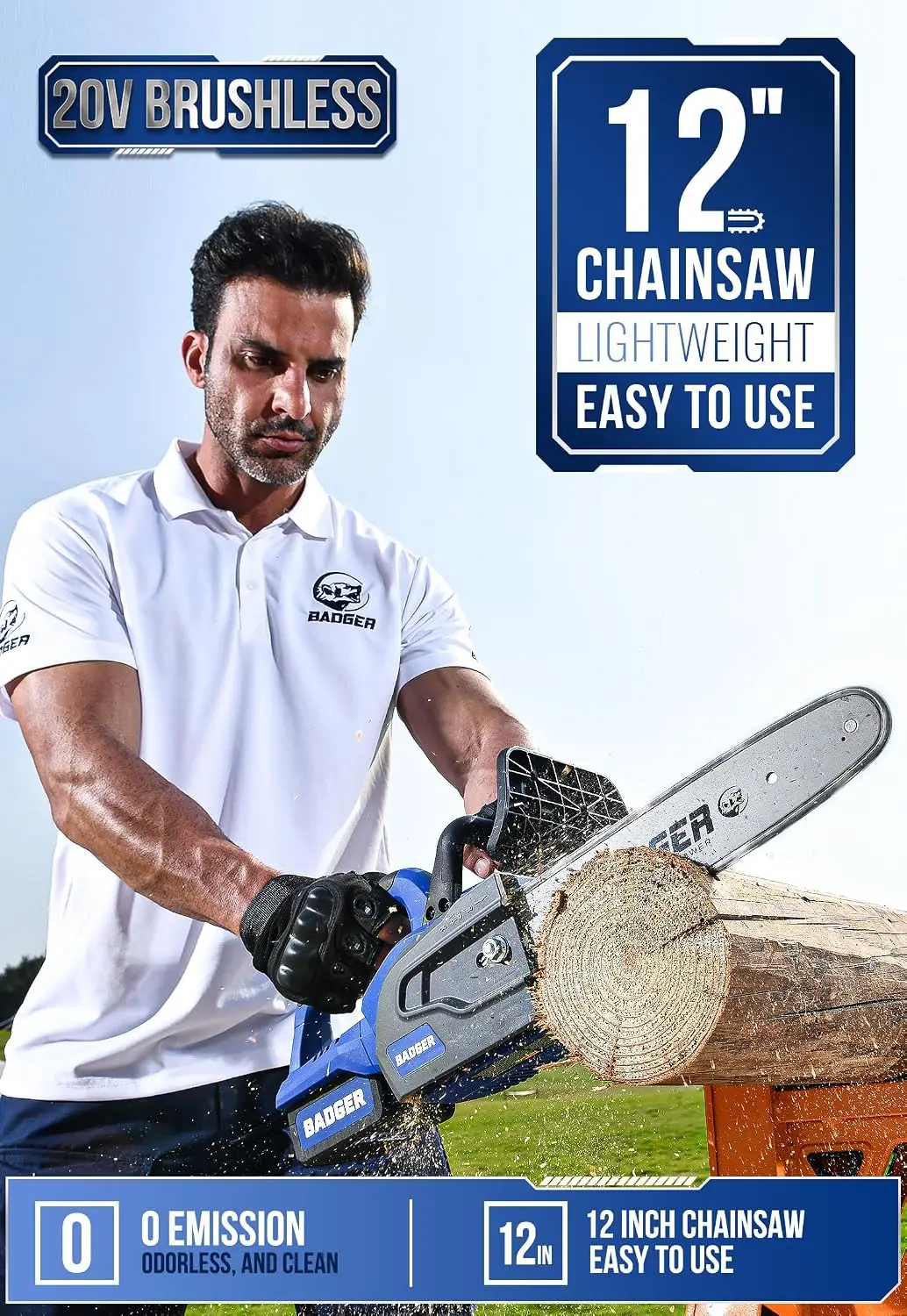 ^For Brushless 12 Inch Chainsaw Cordless, 20V Battery Chainsaw with 1 x 4.0Ah Battery, Electric Chainsaws with Tool-free Chain