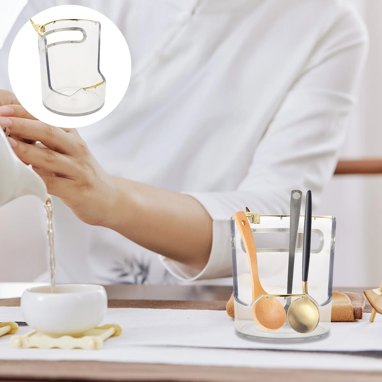 

Pot Lid Holder Kitchen Spoon Rest Wear-Resistant Lid Stand Desktop Storage Rack for Spatulas and Lids Sturdy Plastic