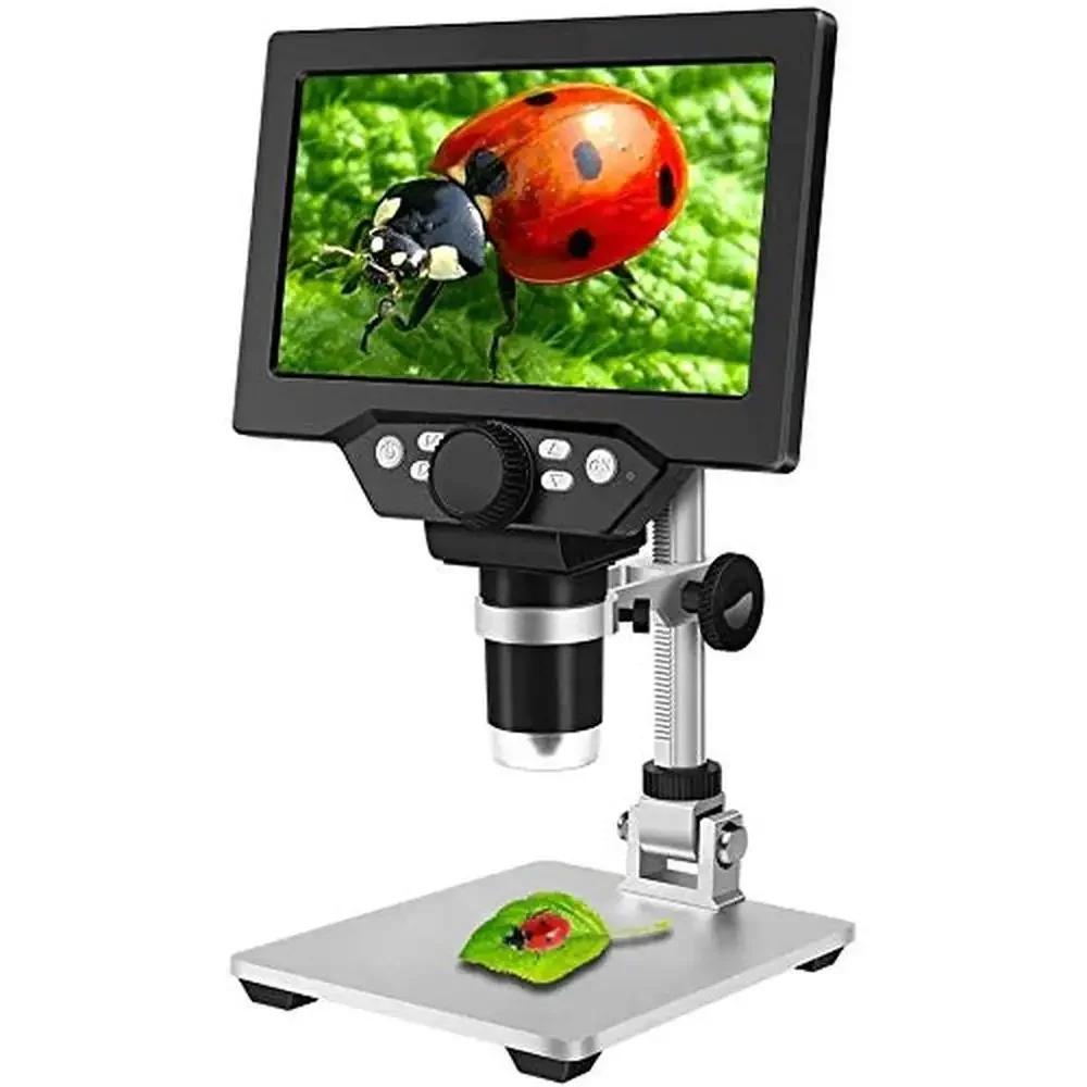 

7" LCD Handheld USB Microscope Camera 12MP 1-1200X Magnification with 32G TF Card 8 LED Light Rechargeable Stand Metal Circuit