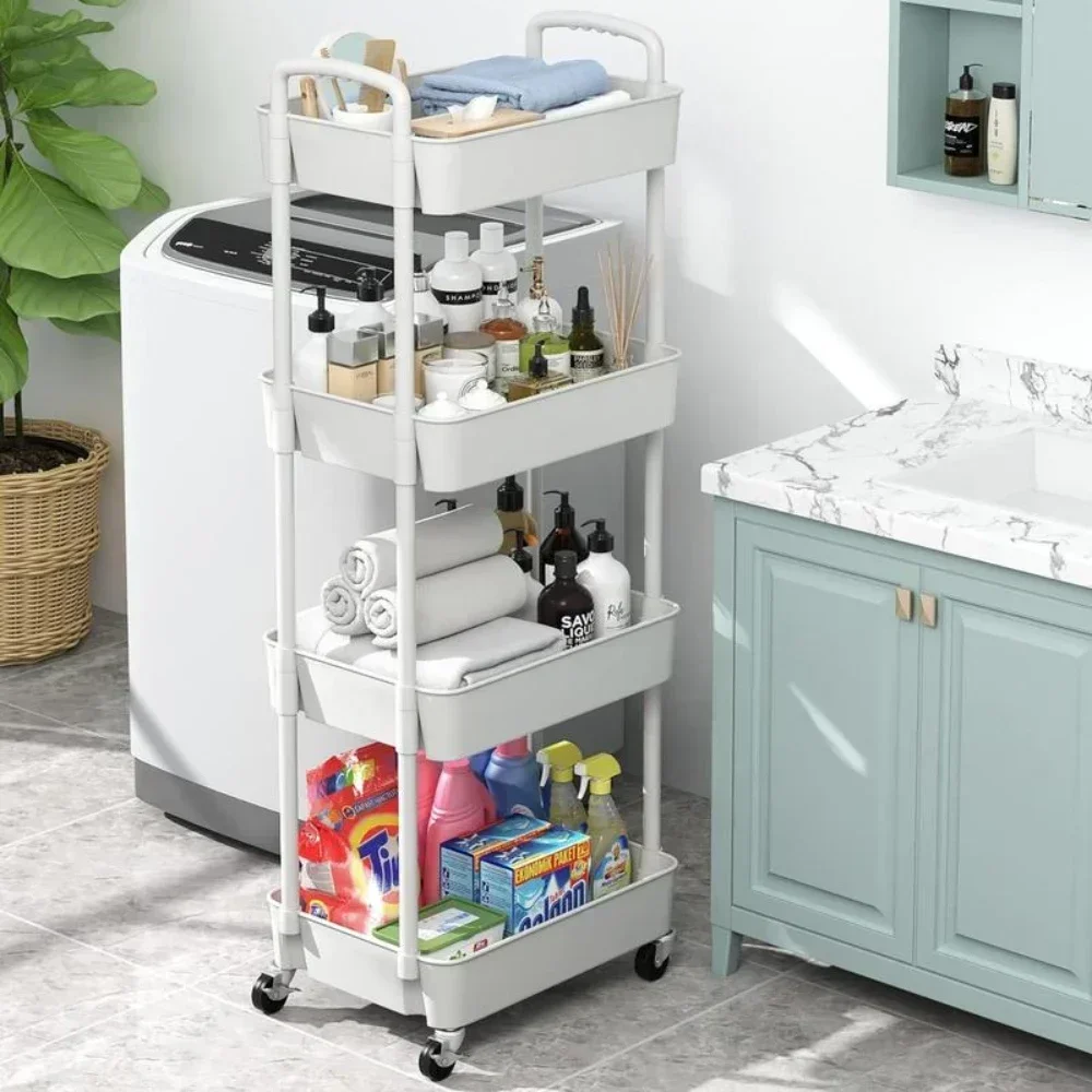 

Trolley Storage Rack 3/4/5 Tier Snacks Storage Rack with Wheels Plastic Gap Organizer Cart Vegetable Basket Rolling Cart
