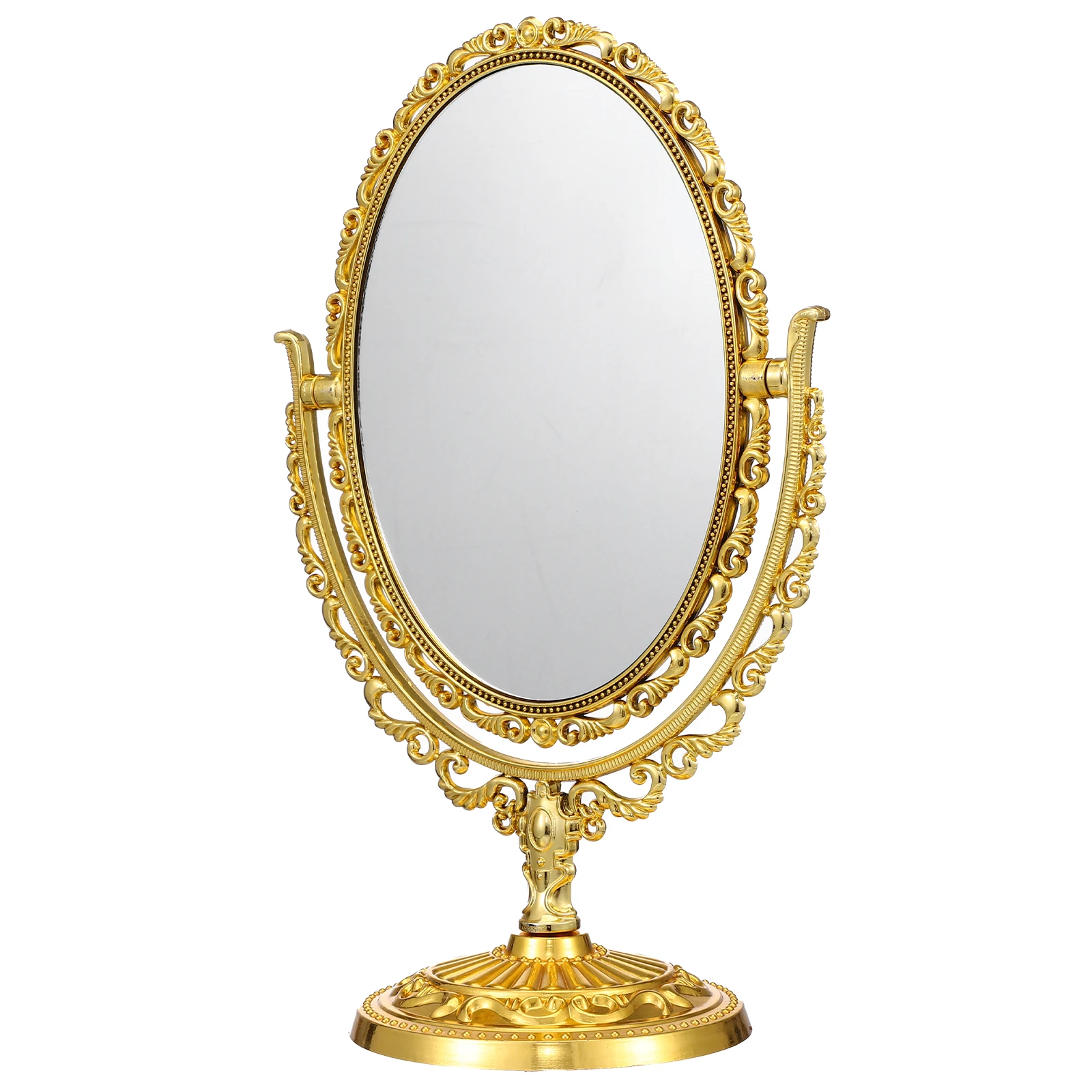 

Rotating Makeup Mirror Vintage Oval Shape Double Sided High Definition Tabletop Vanity Mirror for Bedroom Dressing Table