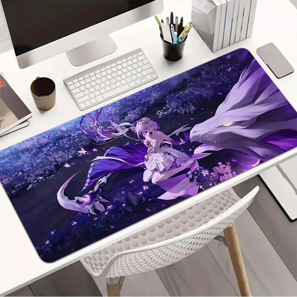 Purple Fantasy Anime Girl & Creature Large Gaming Mouse Pad, Non-Slip Rubber Base, Waterproof Desk Mat for Gamers & Home Office
