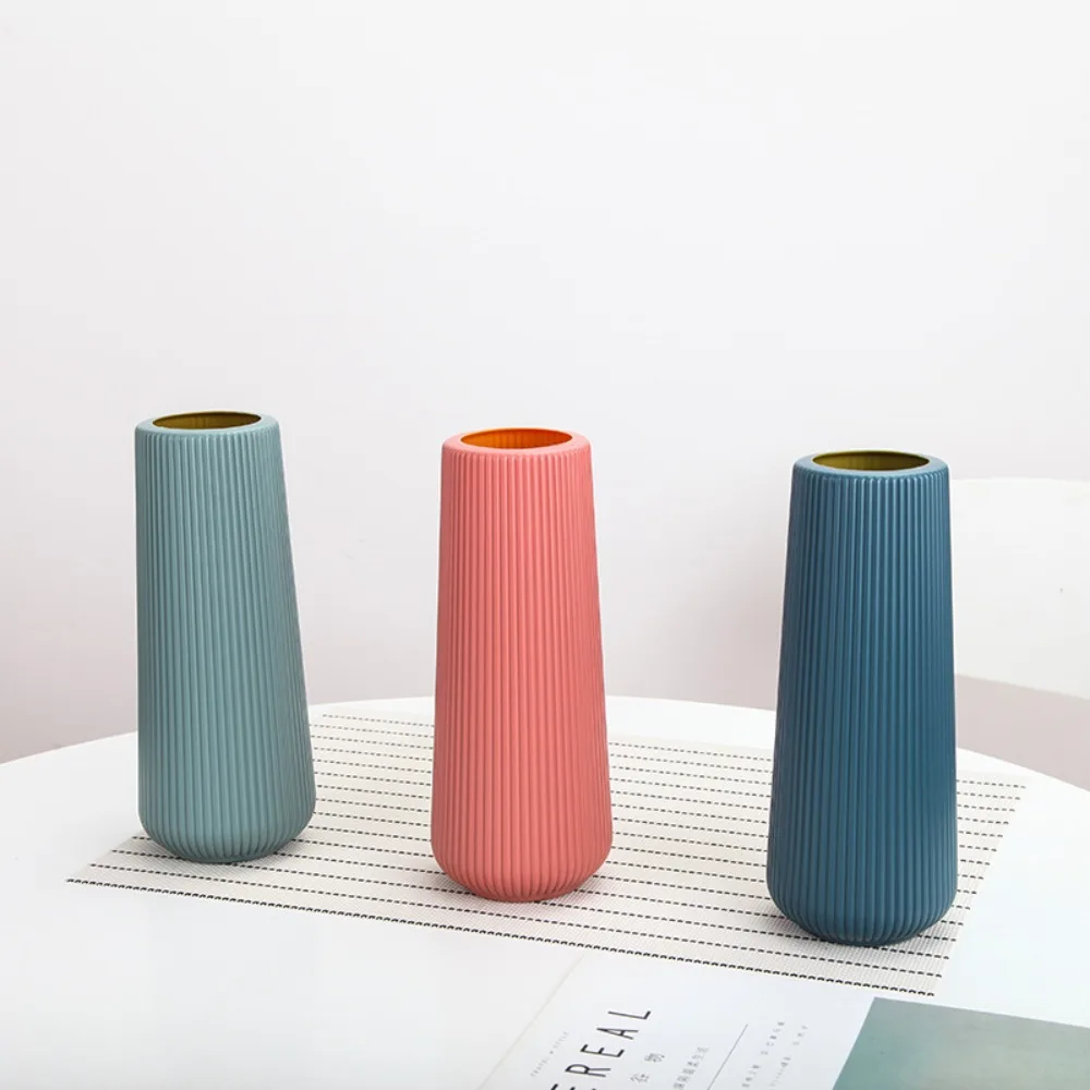 Fashion Plastic Flower Vase Imitation Ceramic Nordic Style Flower Pot Anti Fall Modern Flower Arrangement Home Decoration