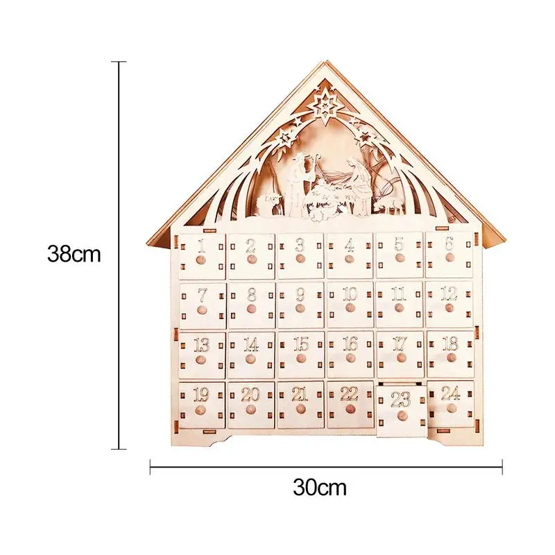 Christmas Wooden Advent Calendar House Light Up Calendar Gift LED Lighted Advent Calendar With 24 Drawers Countdown To Christmas - Image 6