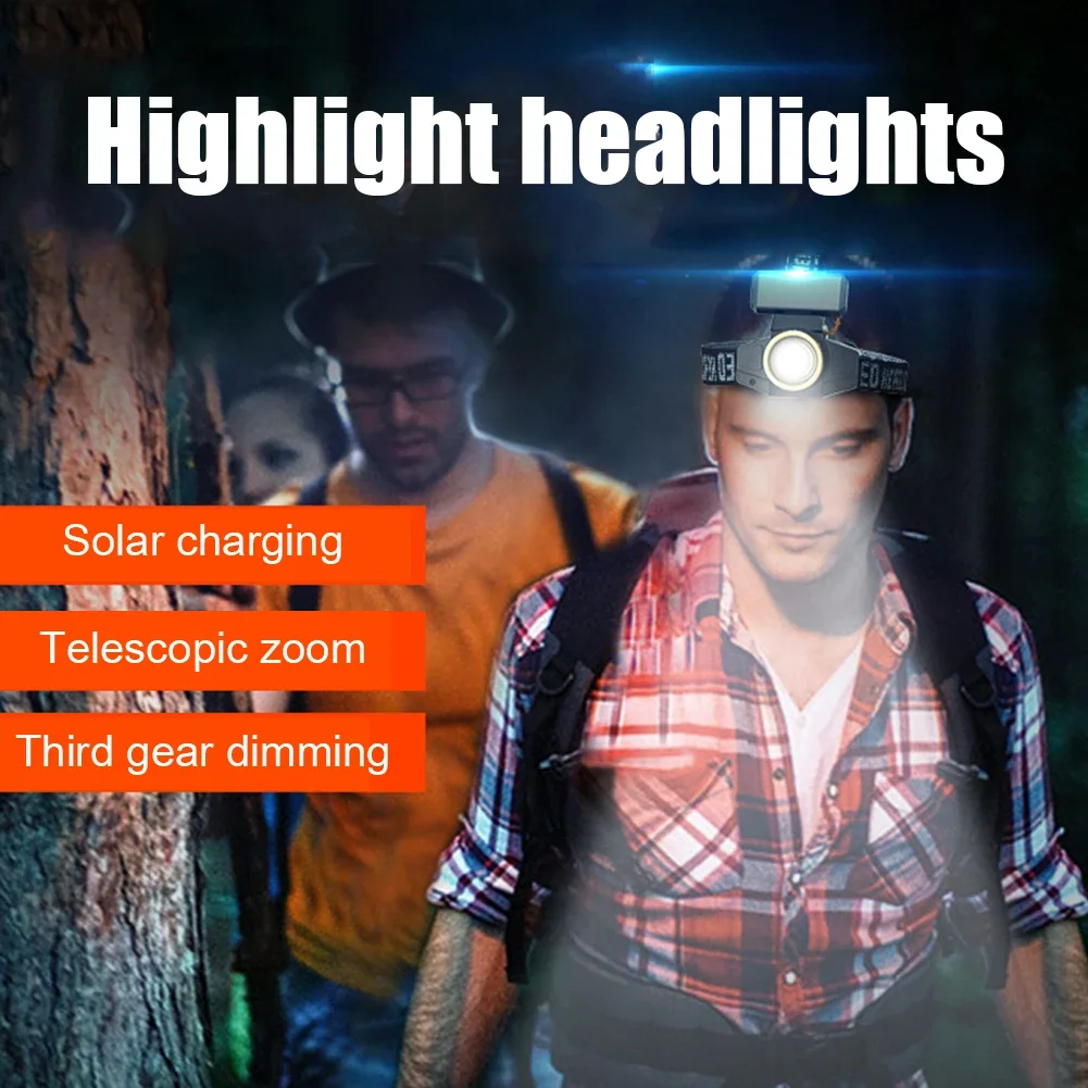 Solar Charging XPE LED Headlamp Motion Sensor Headlight &Battery Head Flashlight USB Waterproof Camp Head Lamp Torch Work Light