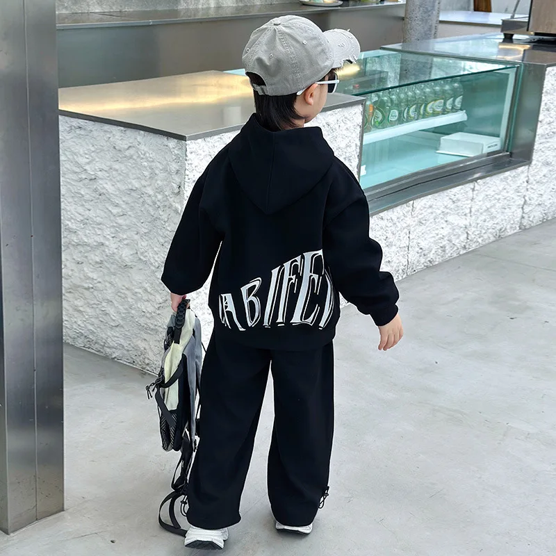 2-pcs Autumn Youth Fashion Letter Set 2-10Year Old Boys Simple and Versatile Letter hoodie Sweatshirt+Pants Suit Kids Tracksuit