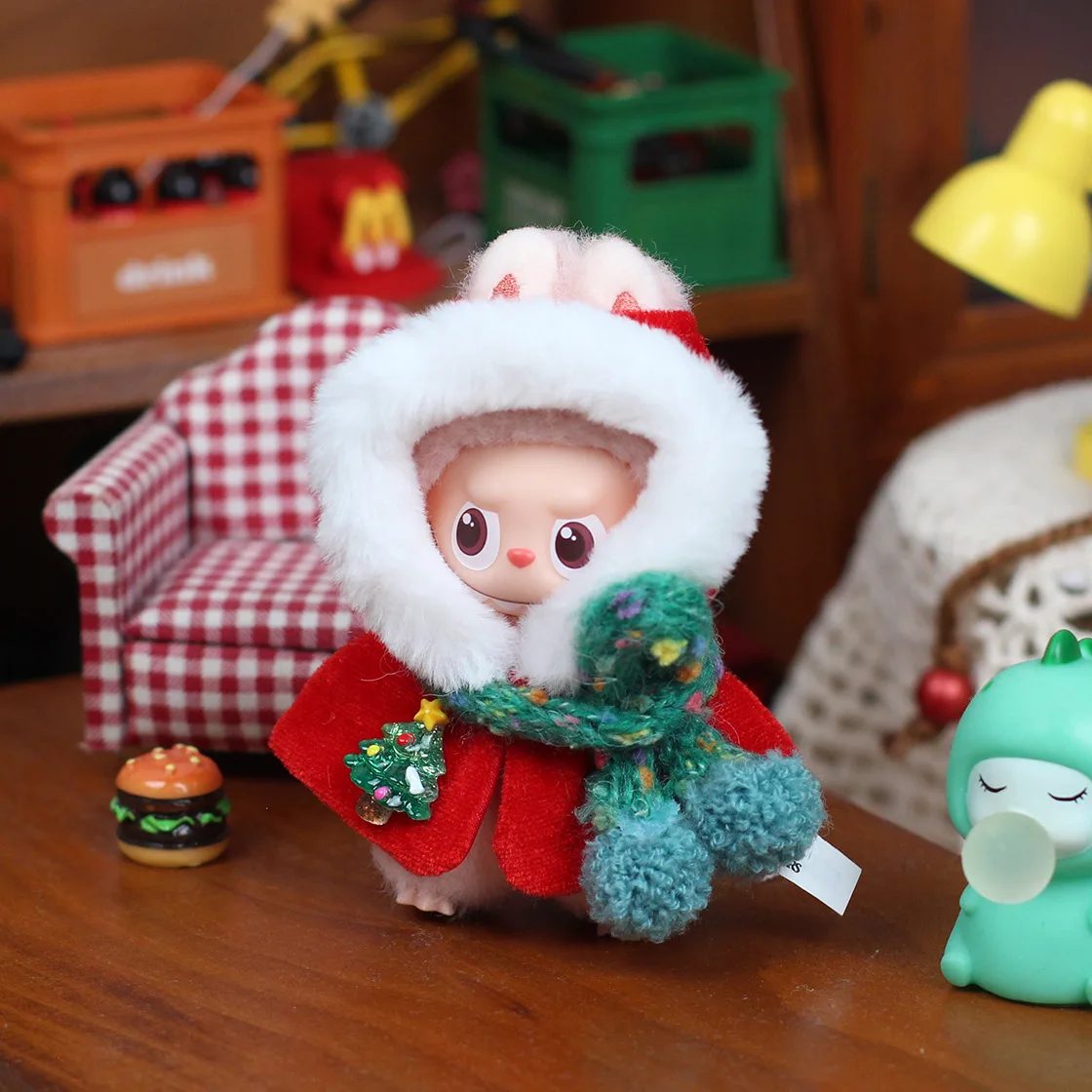Para Labubu 4,0 Pin para ropa de amor capa de Navidad con lazo horquilla con capucha bufanda para muñeca Labubu accesorios