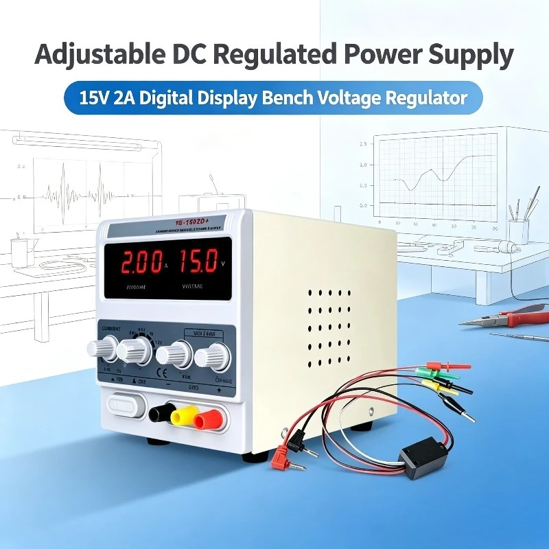 220V 50/60HZ DC Regulated Power Supply Adjustable Digital Display 15V 2A Bench Power-Supplies Voltage Regulator