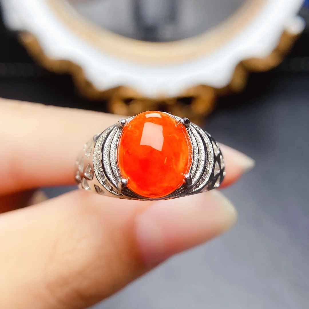 Oval 9x11mm Red Orange Opal Women Man Ring 925 Sterling Silver October Birthstone Opal Engagement Rings