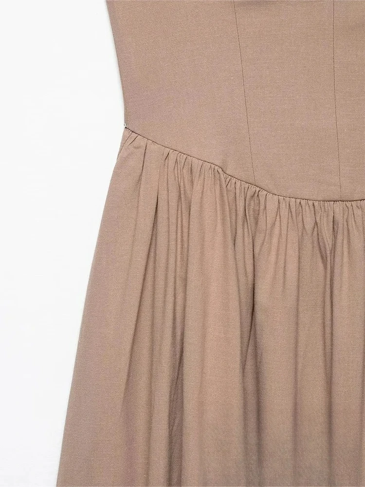 เดรสลำลองสไตล์ชิคสำหรับผู้หญิง แบรนด์ KONDALA แบบเรียบง่าย ไม่มีแขน แต่งระบาย ซิปด้านหลัง เหมาะสำหรับวันหยุดฤดูร้อน ชุดเดรสยาวแฟชั่น 2025 ชุดเดรสชายหาดฤดูร้อน