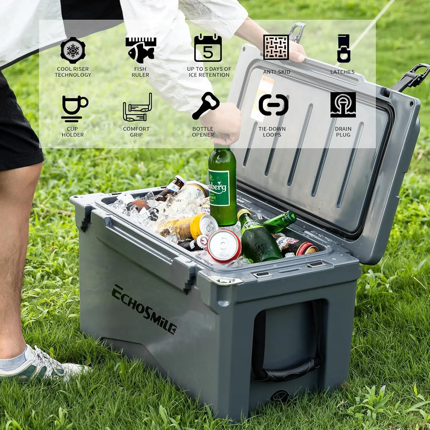 25/30/35/40 Quart Rotomolded Cooler, 5 Days Protale Ice Cooler, Ice Chest Suit for BBQ, Camping, Pincnic, and Other Outdoor Acti