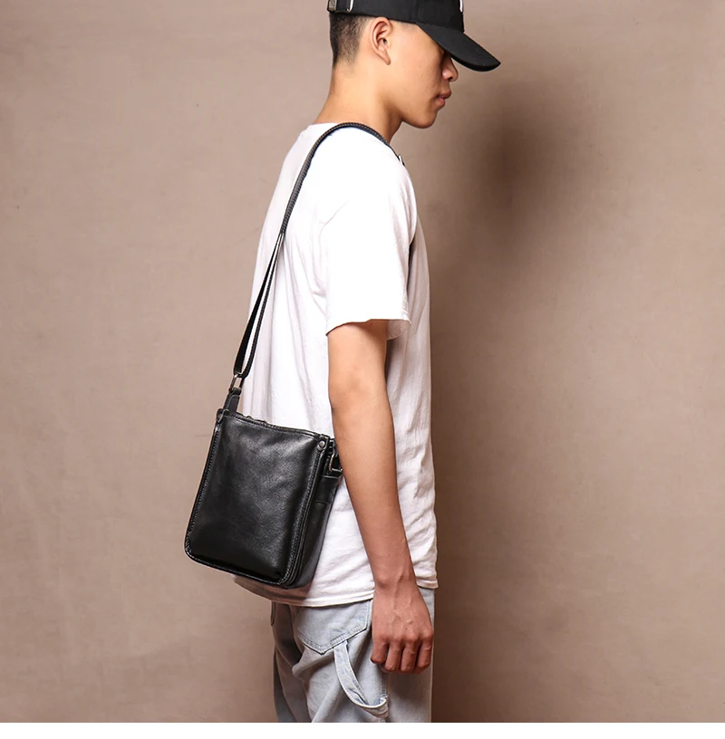 LUOKIR Fashion Echtes Leder Umhängetasche männer Casual Schulter Kleine Tasche Klassische Mehrere Fächer Rindsleder Umhängetasche – Detail 4