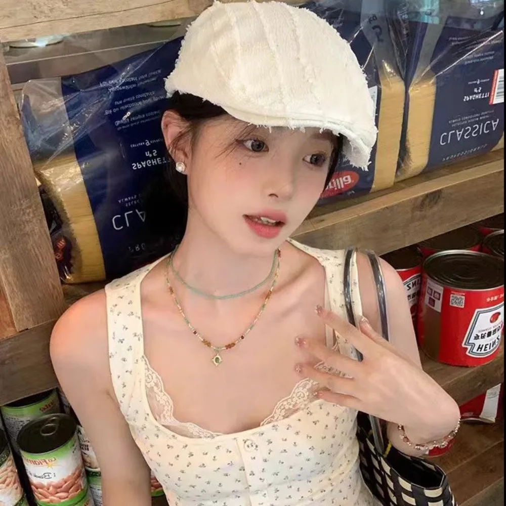 

Y2K Style Solid color Women Beret Burr Edge Sunscreen Advance Cap Anti-UV Breathable Painter Hat