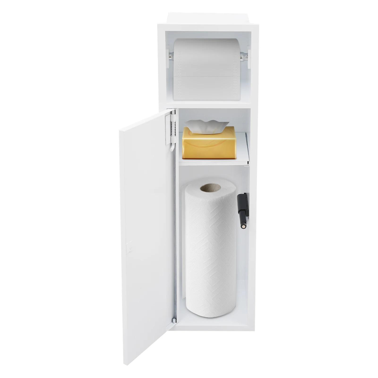 Doppelschichtiger Badezimmerschrank, Badezimmer-Nischen-Shampoo-Taschentuch-Aufbewahrungsregal, 63 x 15 x 15 cm, mit Toilettenpapierhalter