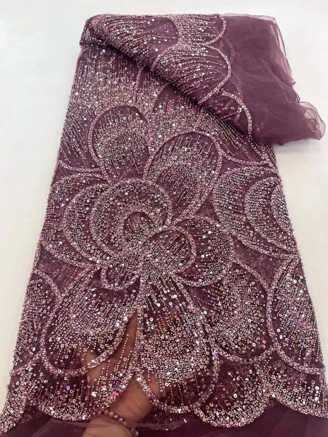 Tela de encaje de lentejuelas africanas, tela de encaje pesado francés con cuentas pesadas de alta calidad, Nigeria para vestido de fiesta nupcial