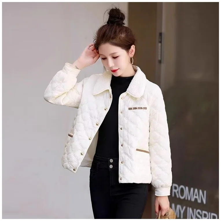 سترة قطن نسائية قصيرة الطراز بنمط شبكي ماسي سترة شتوية خفيفة ورقيقة للنساء 2025 سترة قطنية قصيرة متعددة الاستخدامات جديدة #2