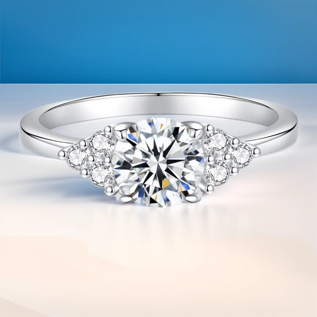

White Gold 1CT Moissanite Ring for Women Sparkling Lab Grown Diamond Wedding Band S925 Solid Silver Jewelry Wholesale