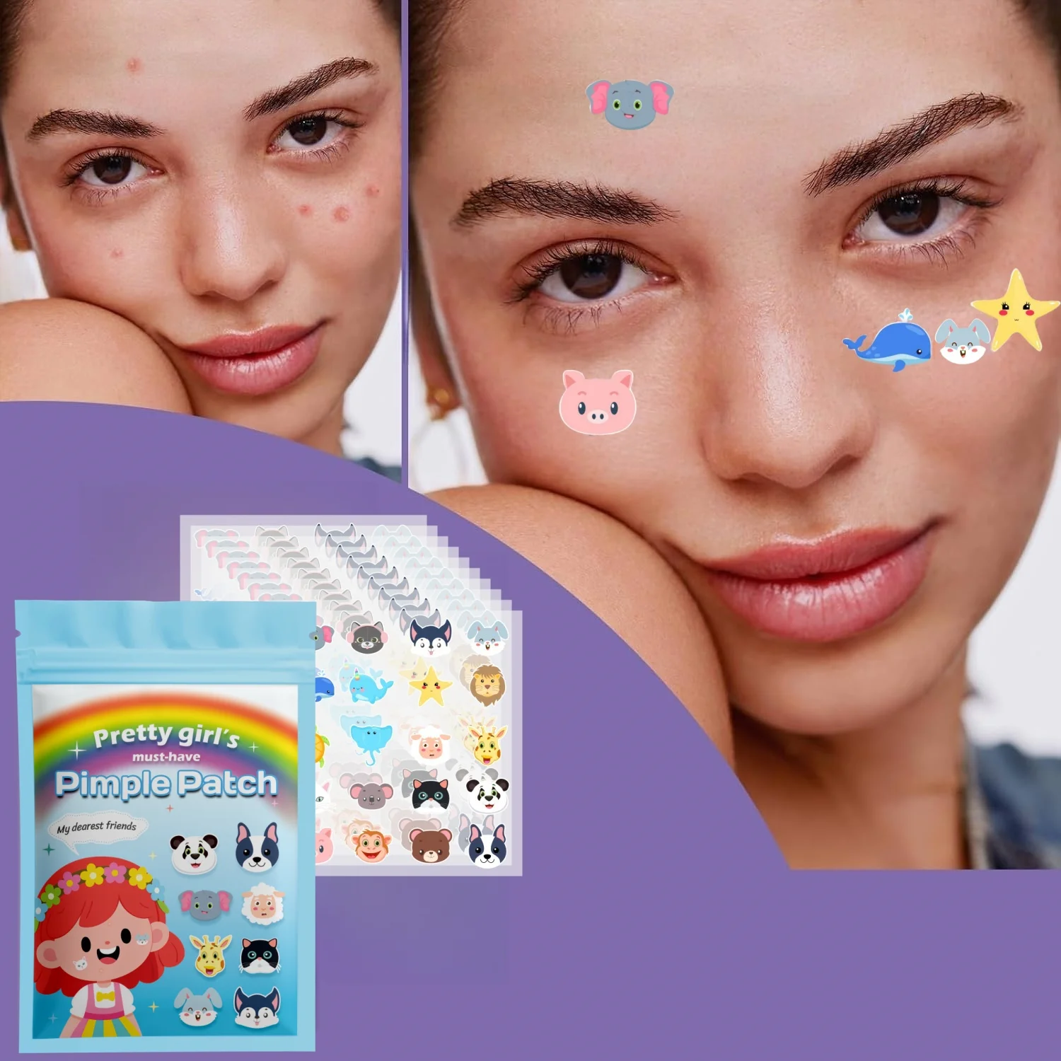 600 قطعة من ملصقات حب الشباب على شكل حيوانات صغيرة، مقاومة للماء وجيدة التهوية، للاستخدام اليومي للوجه، تغطية بشرة الوجه وأساسيات العناية