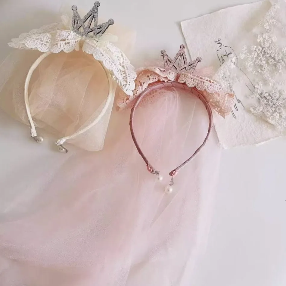 

Children Lace Headband Girl Baby Fairy Princess Veil Crown Headgear Kids Birthday Party Hair Headgear Little Girl Headwear HP01