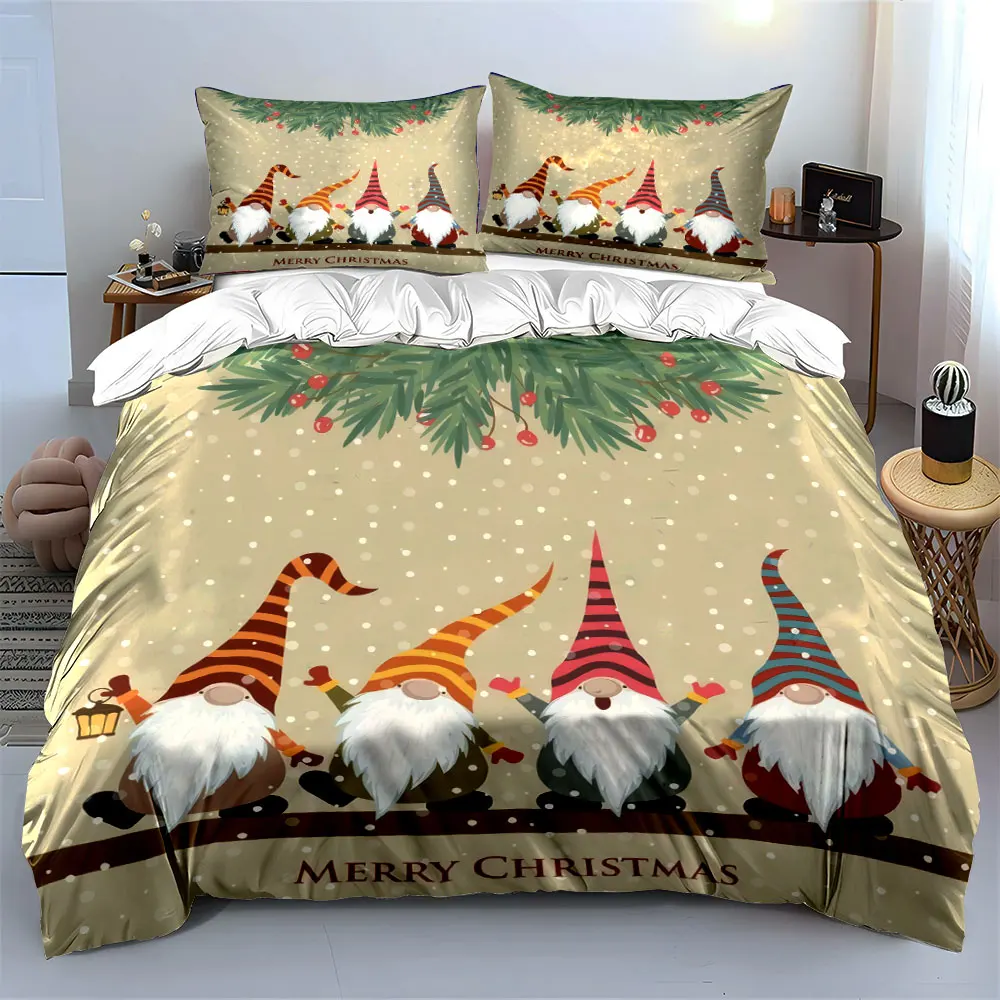 Four festive gnomes celebrating Christmas in the snow Print Duvet Cover Bedding Set Included 1*Duvet Cover 2*Pillowcases