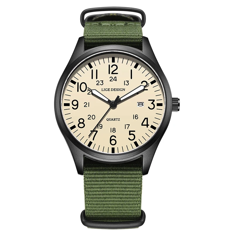 LIGE Top Marke Luxus Männer Quarzuhr Datum Nylon Leder Wasserdicht Leucht Militär Sport Uhren Für Männer relogios masculino 8