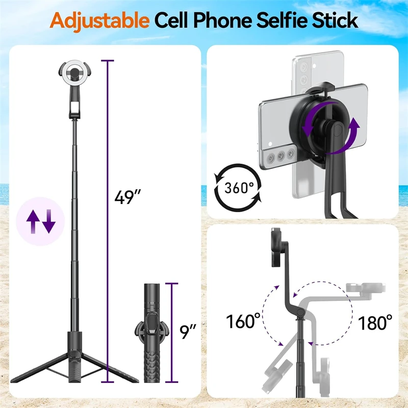 Magnetic Extendable Selfie Stick Tripod Stand with Bluetooth Wireless Remote for Magsafe IPone Android Gimbal Stabilizer Monopod