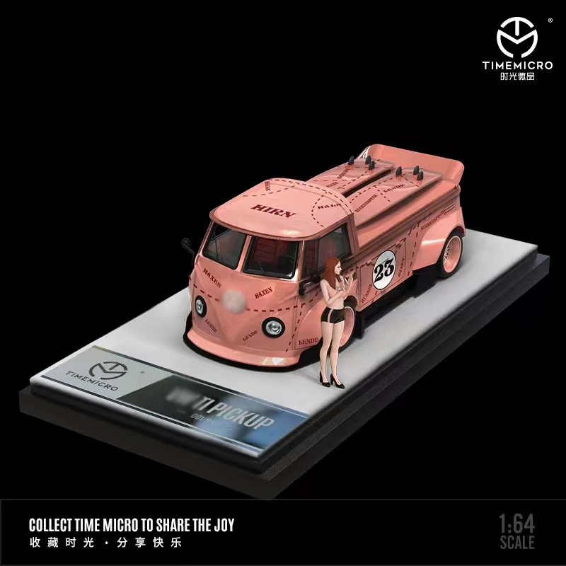 Time Micro 1:64 Toy Model Car T1 Wide Body PickUp Truck Alloy Die-Cast Bus -Pink & Silver Pig Coating