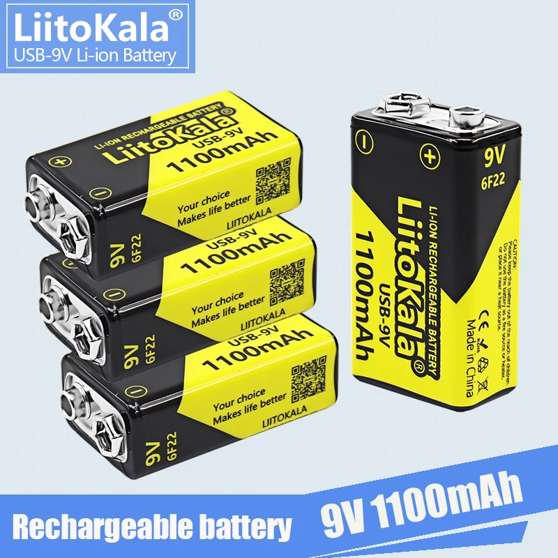 

Литиевая аккумуляторная батарея 6F22 4CS LiitoKala, USB, 9 В, 1100 мАч, для металлодетектора, мультиметра, микрофона, пульта дистанционного управления
