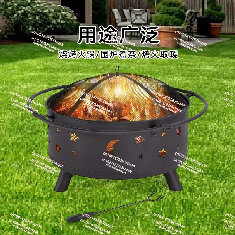 Round stove for making tea Full set of folding barbecue grill Household charcoal brazier Garden heating Outdoor table