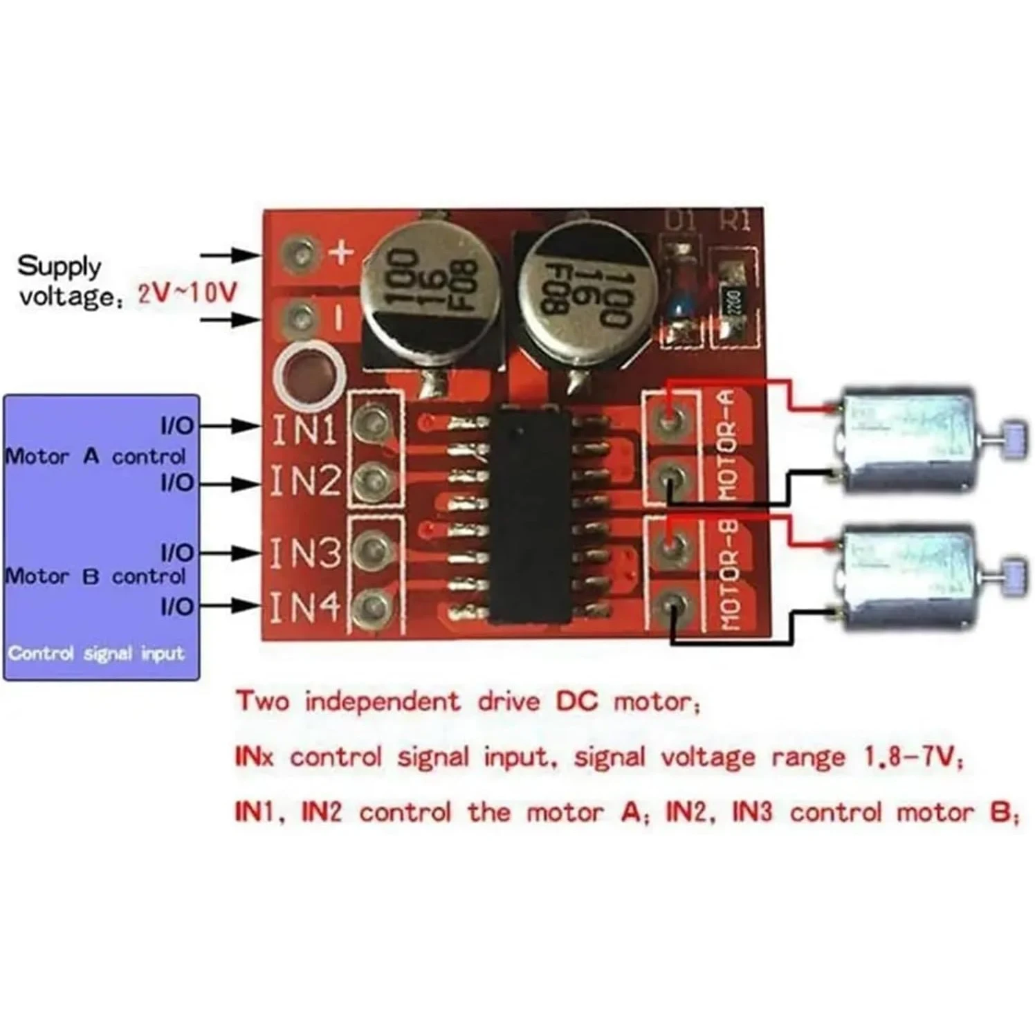 6 Pack Mini L298n Dc Motor Driver, Mx1508 Mini Dual Channel 1.5a 2 Way Pwm Snelheidsregelaar Dual H-Brug Vervangen Stepper