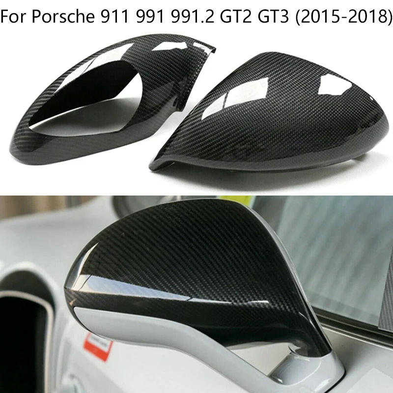 

For Porsche 911 991 991.2 GT2 GT3 2015-2018 Real Carbon Fiber Car Side Rear View mirror Cap Rearview eexternal spare parts