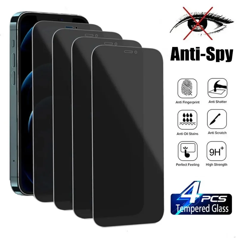 

4Pcs Privacy Screen Protectors 16 15 12 13 14 Max Mini 7 8 Plus Anti-Spy Tempered Glass For Iphone 16 11 Pro XS MAX XR