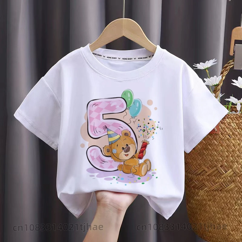 Cartoon Bear Birthday Kids T Shirt 0-9 Birthday T-Shirt for Baby Wild Tee Girls Party Tshirt Bears Theme Boys Tops