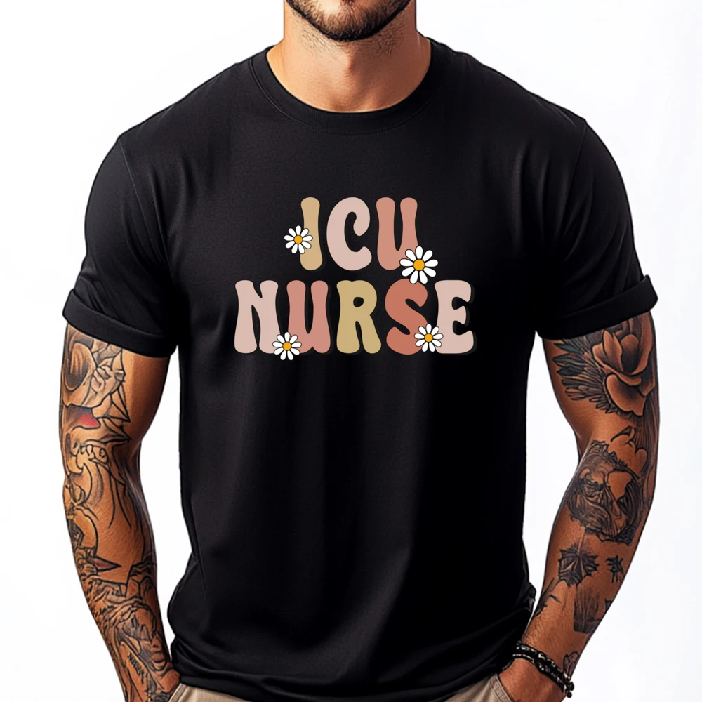 

Groovy Icu Nurse Intensive Care Unit Nurse Emergency Funny Graphic Tee Cotton T Shirt Man Clothing Vegan