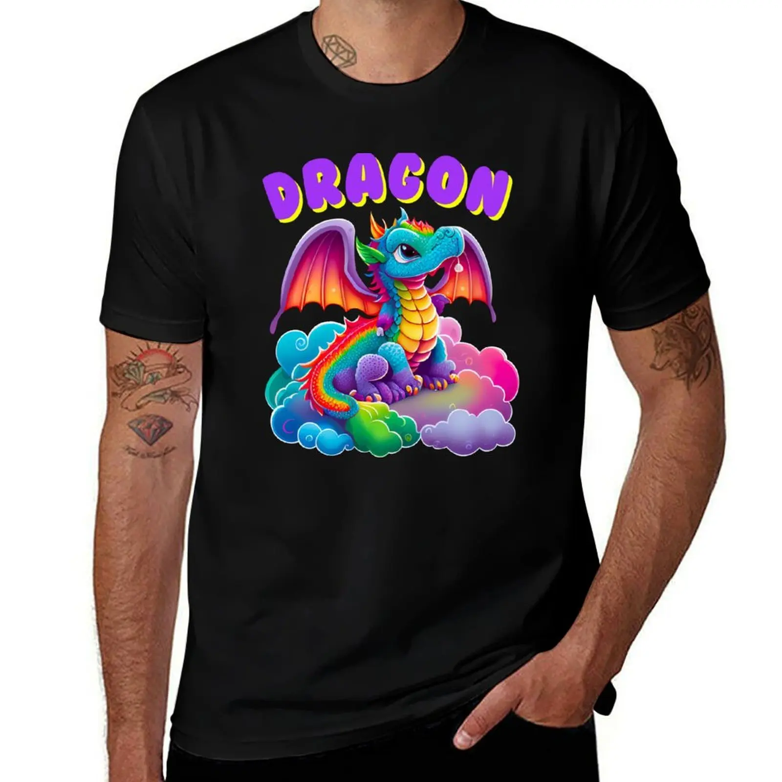A beautiful dragon that carries all the joyful colors T-Shirt Stylish Print Short Sleeve Tee T-Shirt