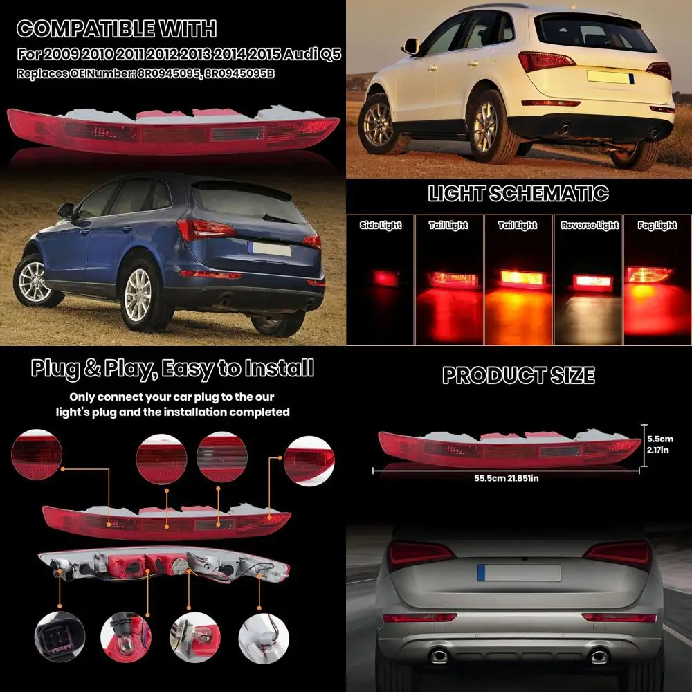 

Audi Q5 2009-2015 Left Rear Bumper Tail Light Lamp with Reflector for Driver Side Replacement