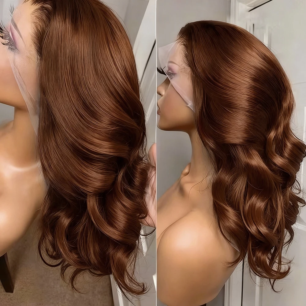 250% Schokoladenbraune Body Wave Glueless Lace Front Perücken, sofort tragbar, kurze Bob-Perücke, 13x4 HD Water Wave Lace Frontal Echthaarperücke