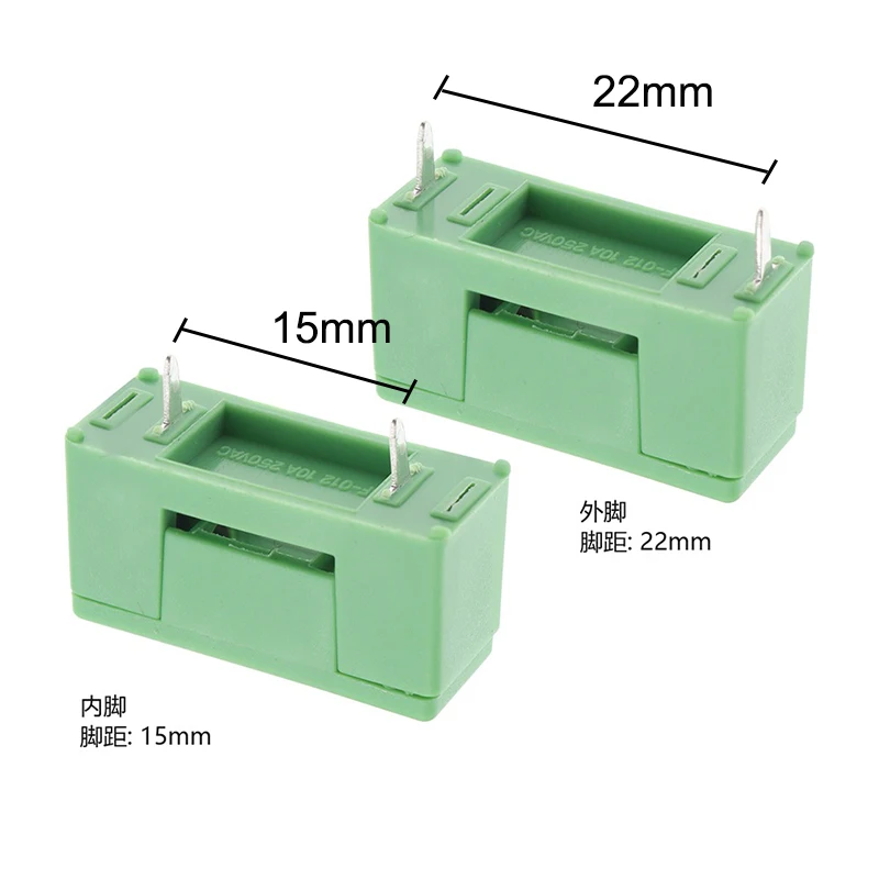 100PCS PTF-77/78 5X20mm Fuse Box 250V Bayonet Type Fuse Holder with Cover Green Color 5*20 PCB Terminal Foot distance 15mm 22mm