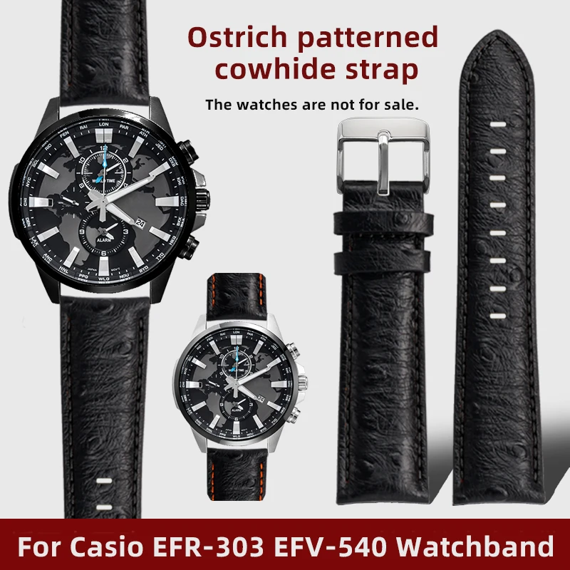 20 22mm Universal Ostrich Pattern Cowhide Watch Strap For Casio Edifice EFV-540 efr-303 MTP-1374/1375 Watchband Men's Bracelet